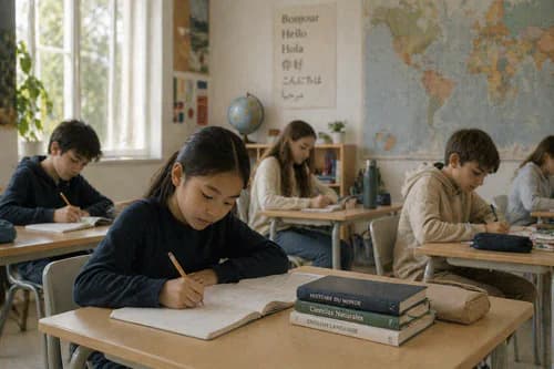 Students studying in a bilingual classroom